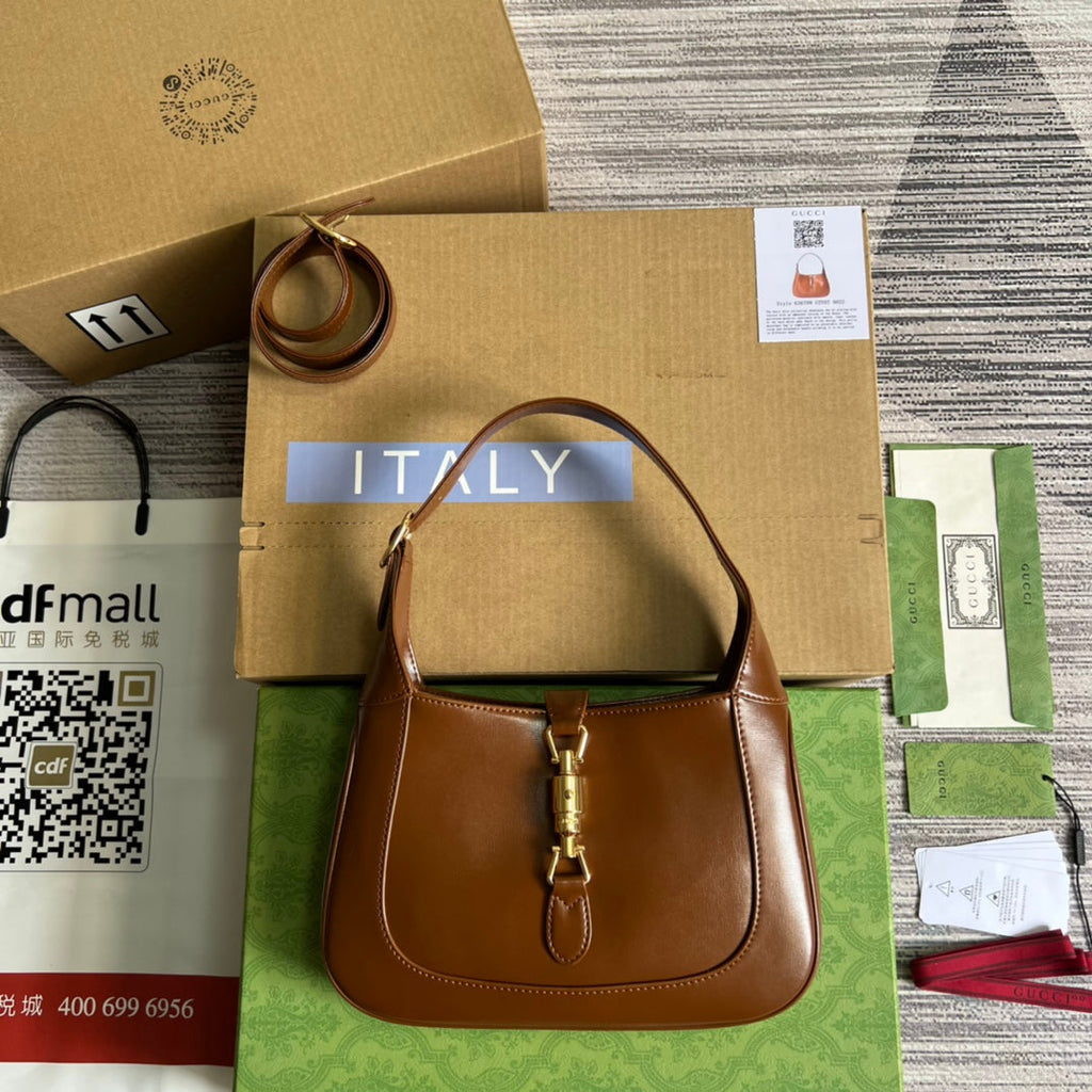 GUCCI JACKIE SMALL 28 SHOULDER BAG IN CINNAMON BROWN CALFSKIN
