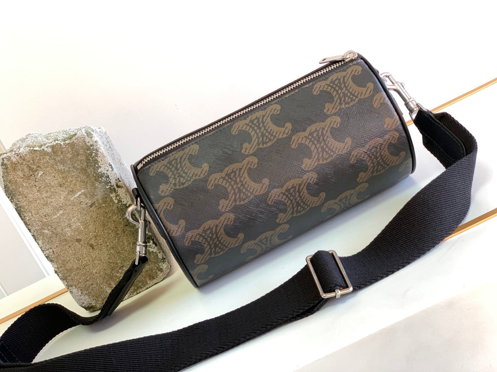 CELINE CYLINDRICAL 22  BAG BLACK BROWN COWHIDE