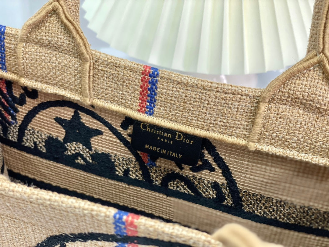 DIOR SHOPPING BAG 26 IN BEIGE AND BLACK EMBROIDERED CANVAS
