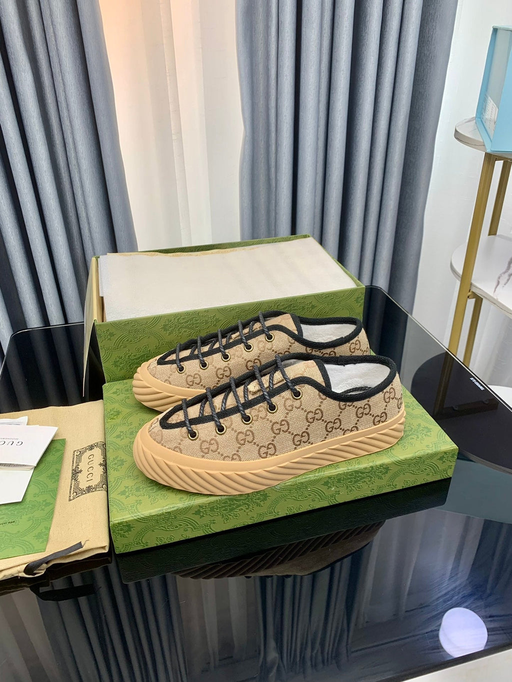 GUCCI UNIQUE SNEAKER THICK-SOLE LIGHT BROWN CANVAS