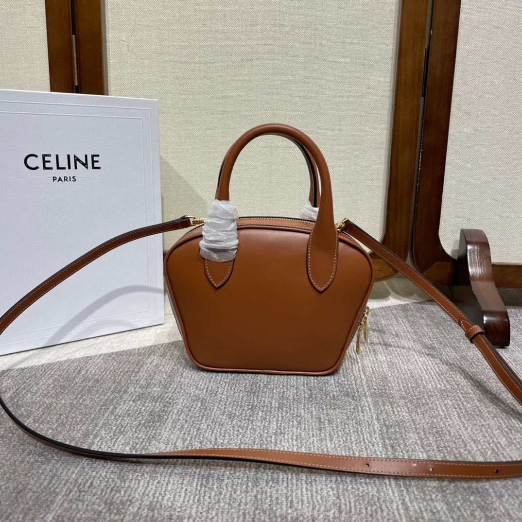 CELINE TRIOMPHE TOP HANDLE BAG 20 IN BRONZE BROWN CALFSKIN