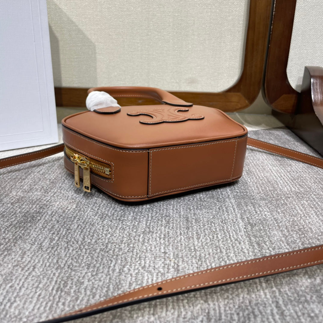 CELINE TRIOMPHE TOP HANDLE BAG 20 IN BRONZE BROWN CALFSKIN