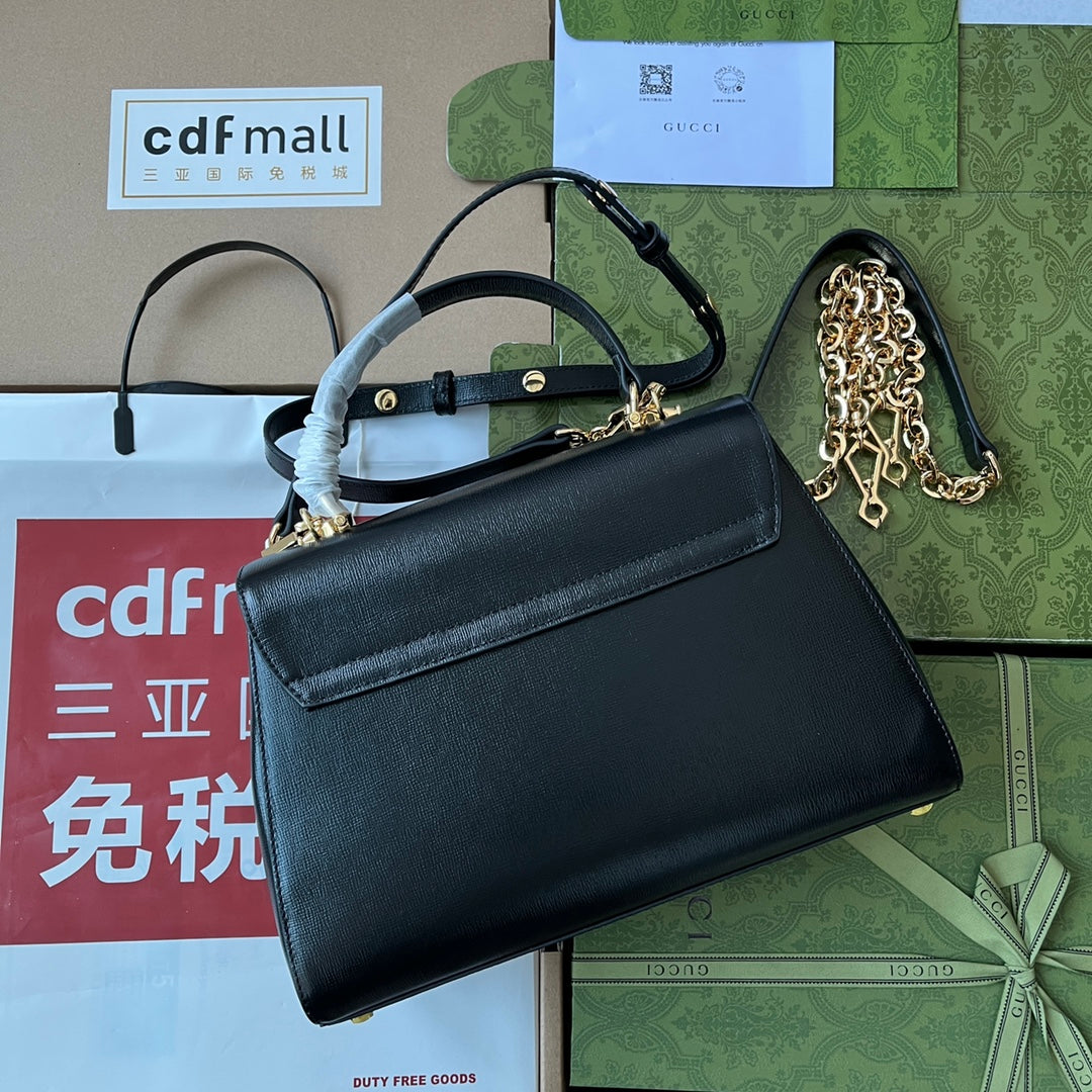 GUCCI HORSEBIT 1955 MEDIUM TOP HANDLE BAG 29 IN BLACK CALFSKIN GOLD HARDWARE