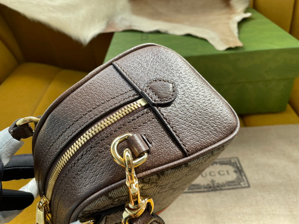GUCCI OPHIDIA  SMALL 21 SHOULDER BAG BEIGE AND EBONY SUPREME CANVAS