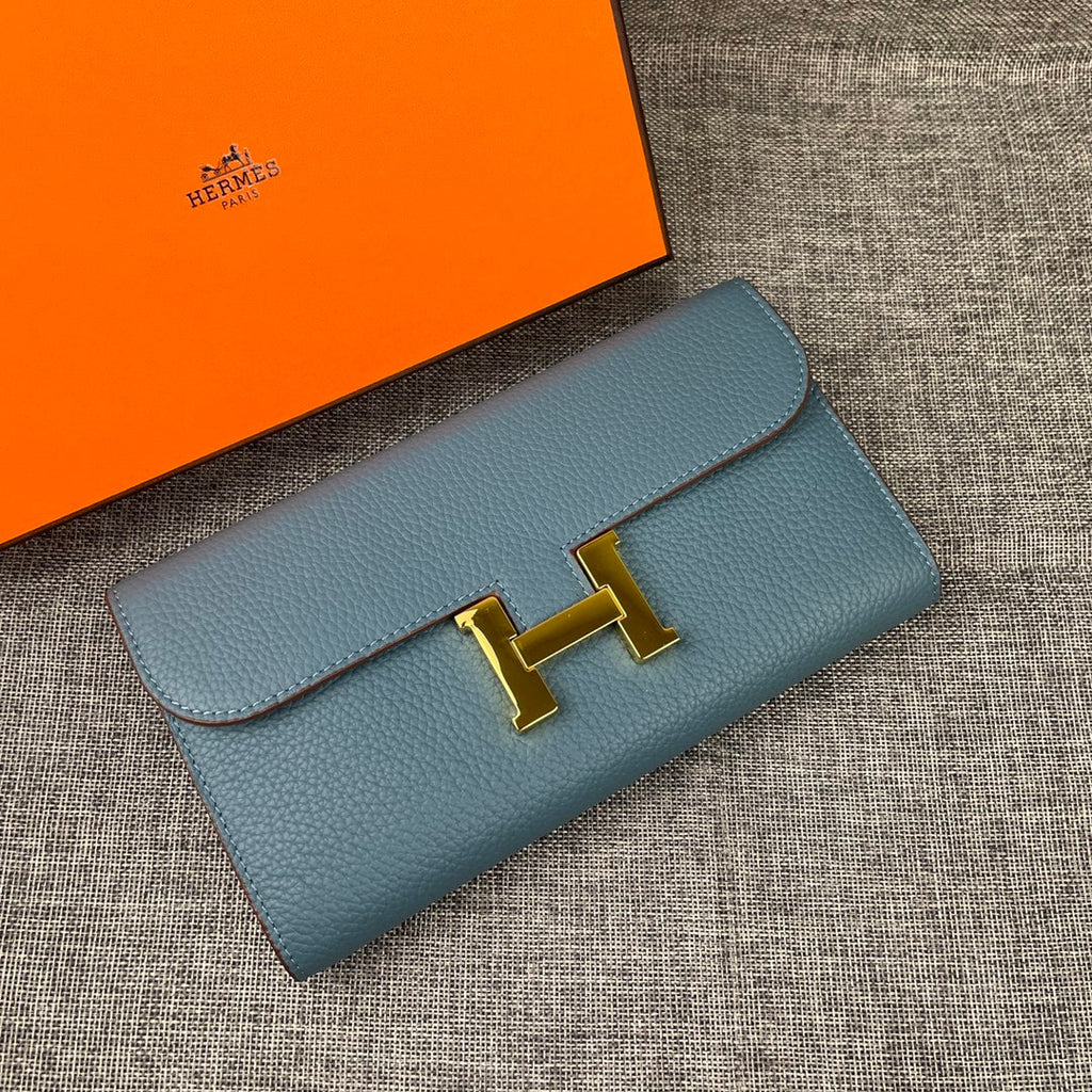 HERMES CLUTCH CONSTANCE 22 CERULEAN CALFSKIN GOLD HARDWARE