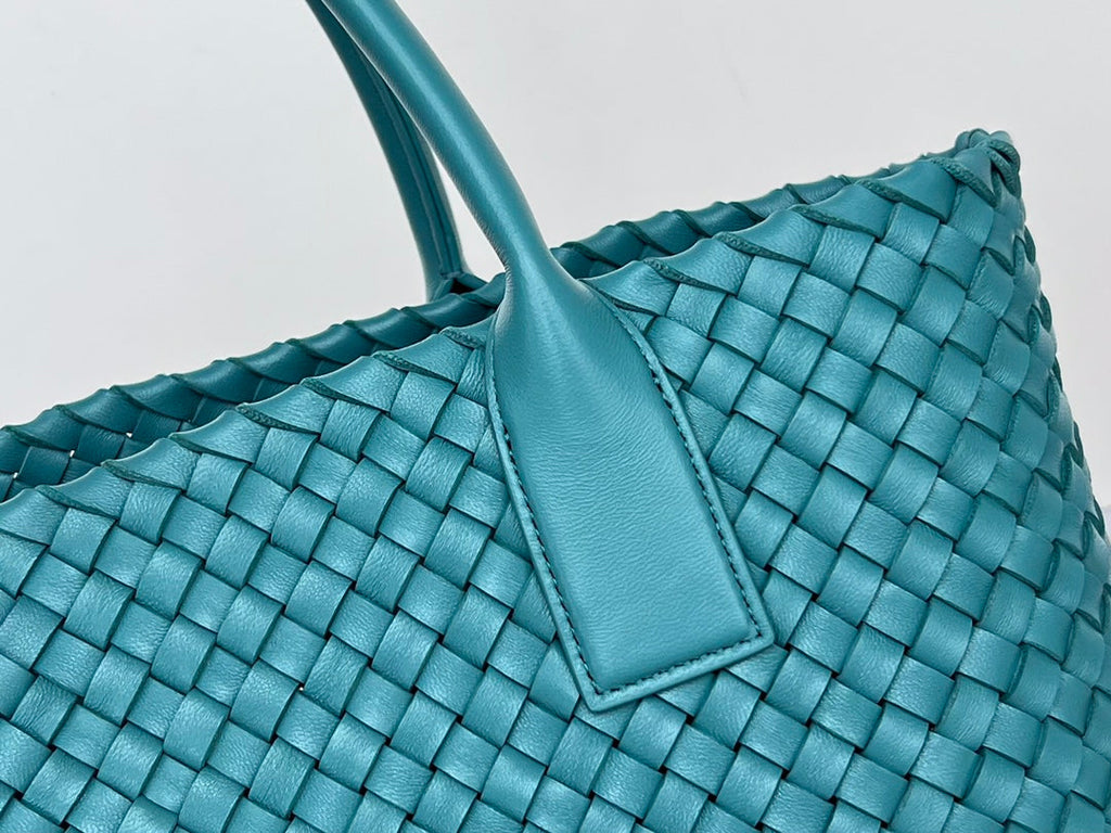 BOTTEGA VENETA SMALL CABAT 32 IN TEAL BLUE LAMBSKIN