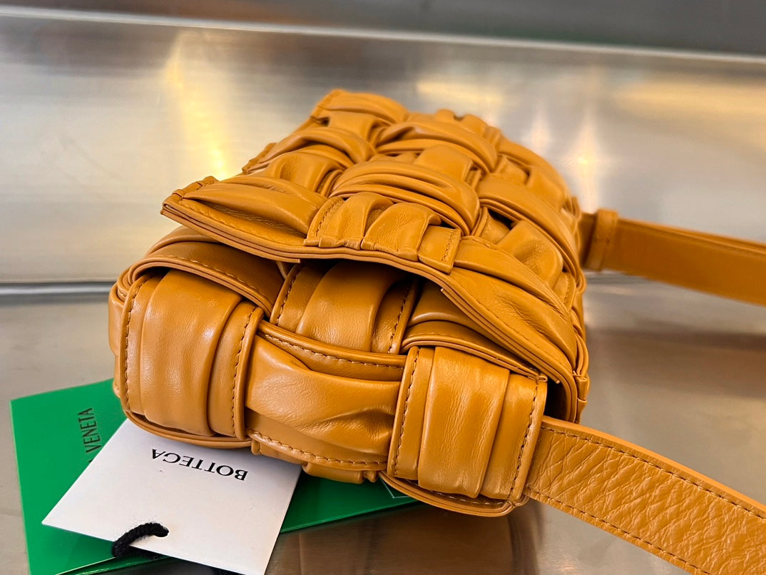 BOTTEGA VENETA MINI CASSETTE 19 IN SANDSTONE ORANGE SOFT LAMBSKIN