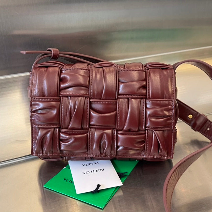 BOTTEGA VENETA MINI CASSETTE 19 IN WINE RED SOFT LAMBSKIN