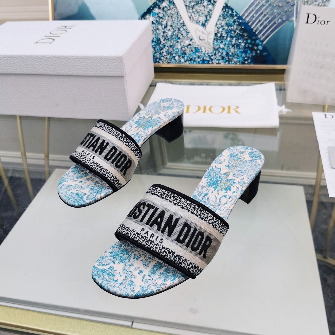 DIOR CD Mule Dway Heeled Slide 45mm Style 33