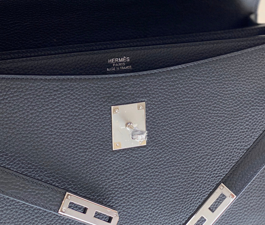 HERMES KELLY DEPECHES 34 BRIEFCASE IN BLACK TOGO CALFSKIN SILVER HARDWARE