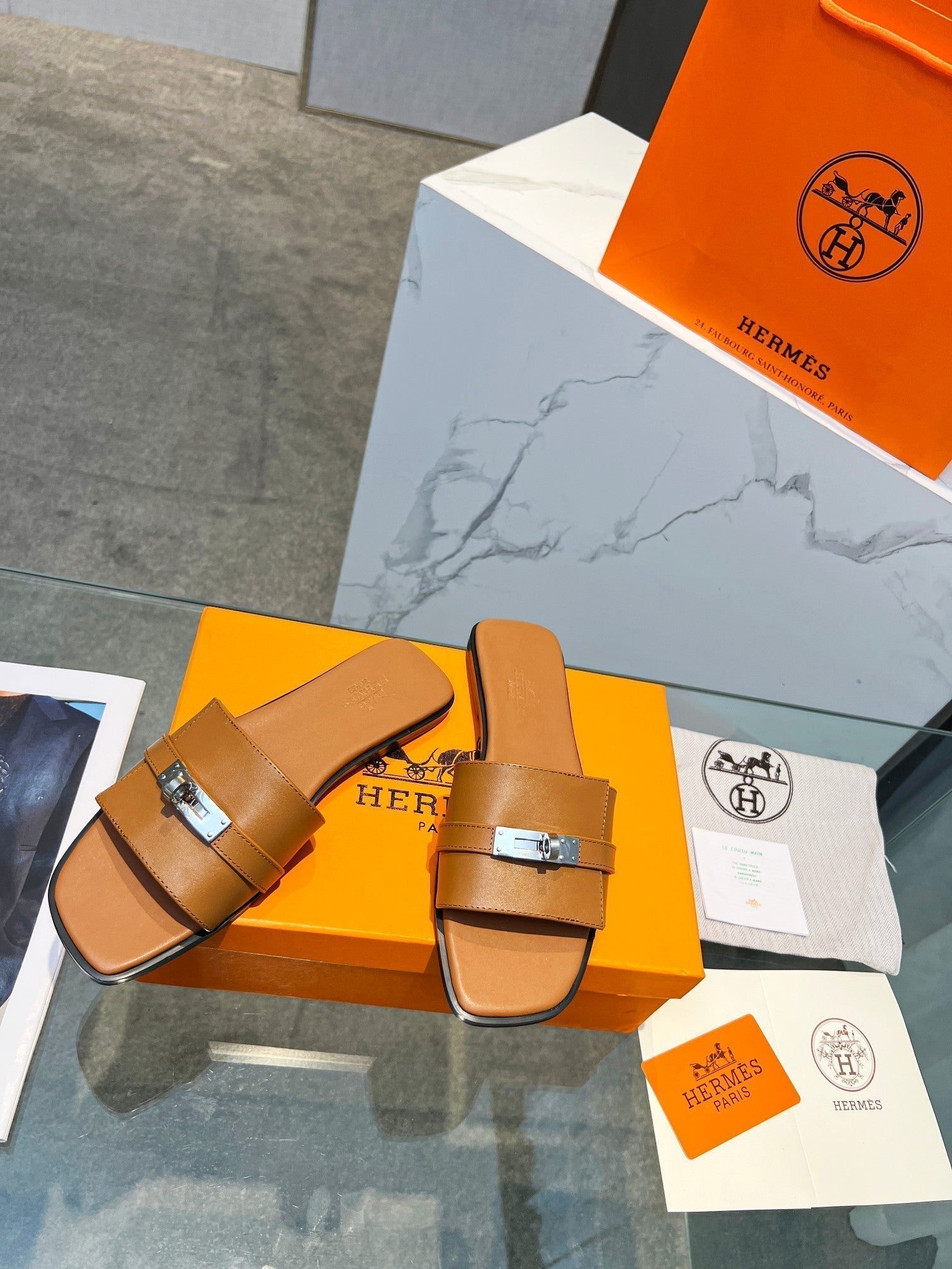 HERMES Giulia Sandal Tan Calfskin