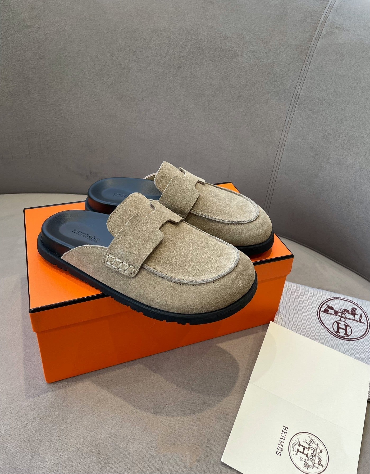 HERMES G0 MULE BEIGE SUEDE