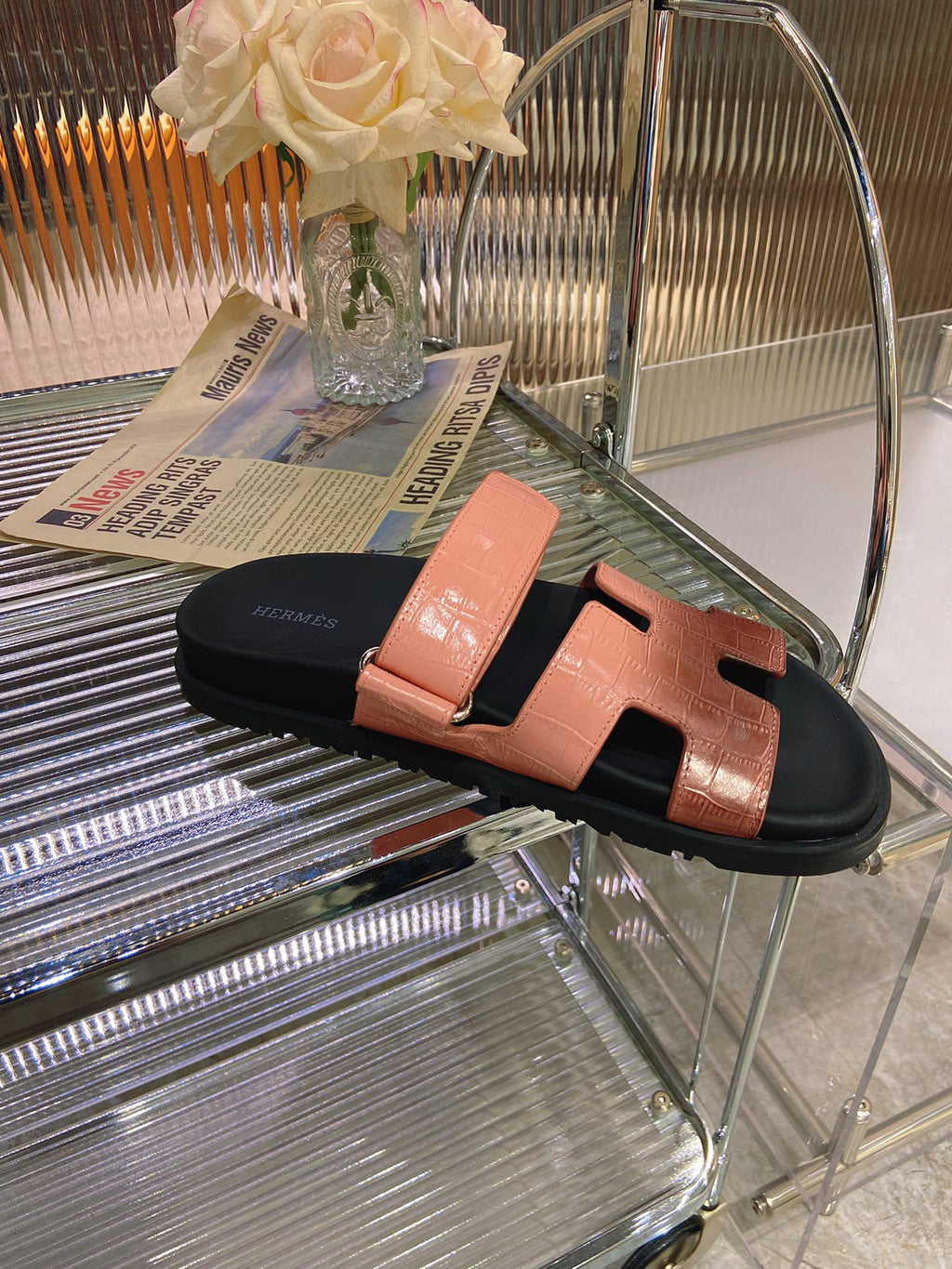 HERMES CHYPRE SANDAL OMBRE LIGHT PINK BROWN CALFSKIN