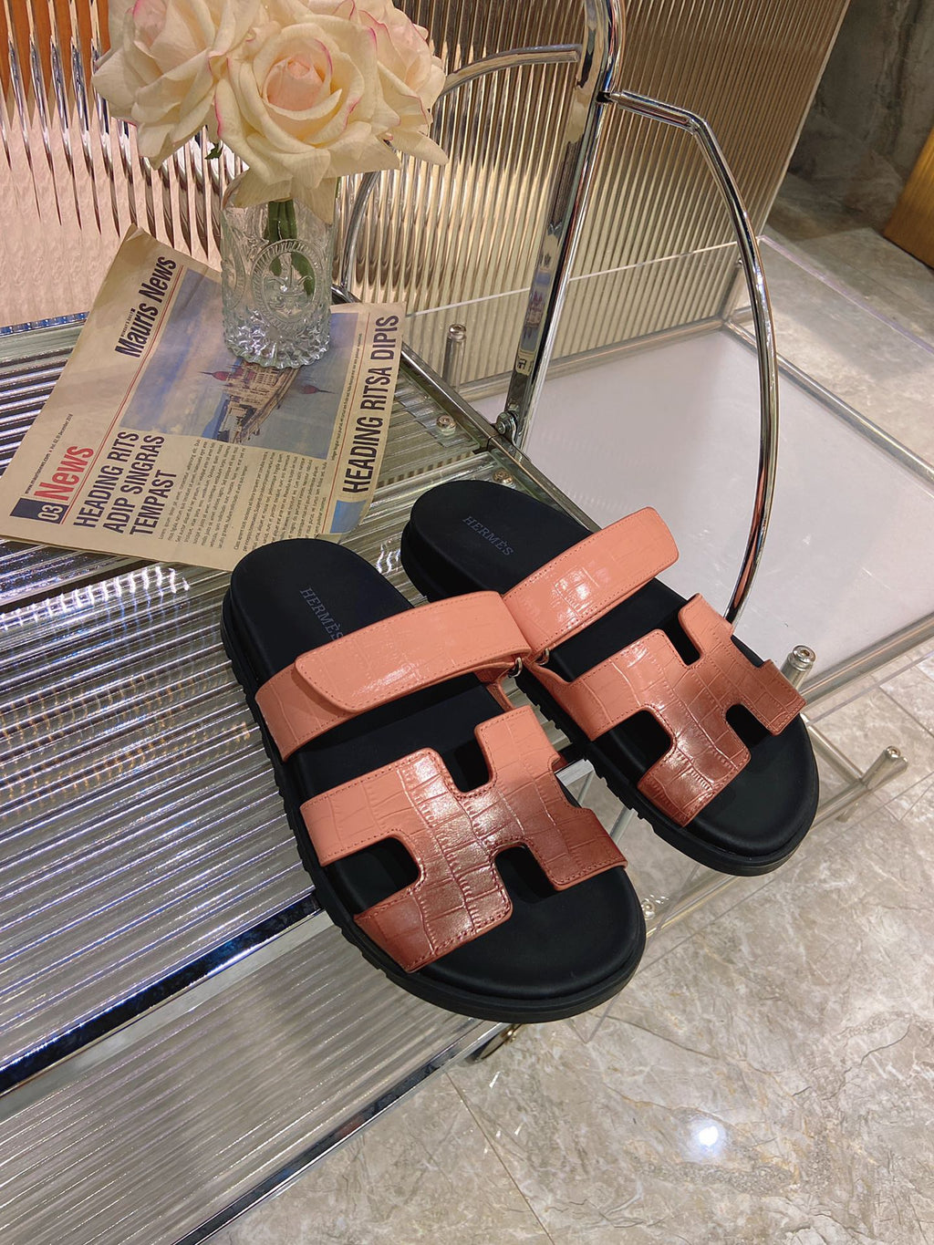 HERMES CHYPRE SANDAL OMBRE LIGHT PINK BROWN CALFSKIN