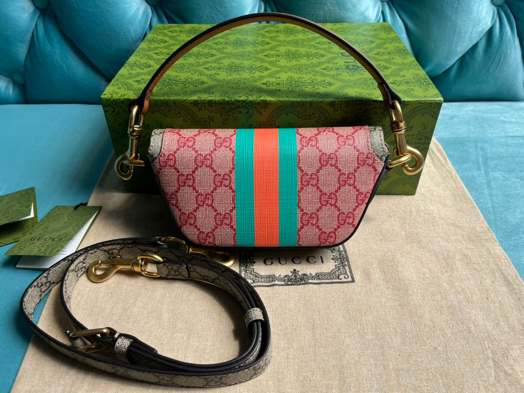 GUCCI MINI 13 HANDBAG IN LIGHT PINK AND BEIGE CANVAS