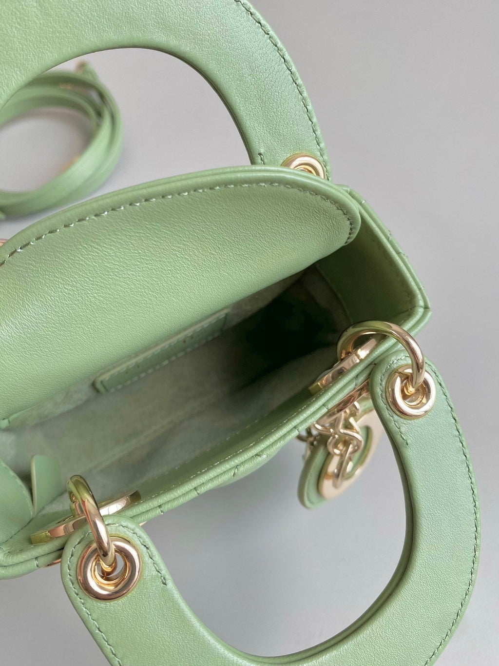 DIOR MICRO LADY 12 BAG IN LIGHT GREEN LAMBSKIN