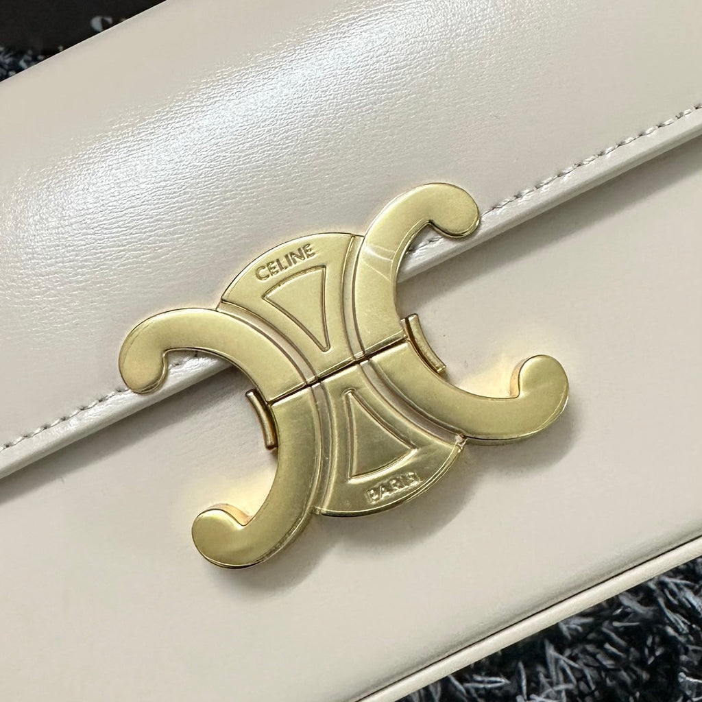 CELINE TRIPHOME 20 WHITE COWHIDE LEATHER CHAIN STRAP BAG
