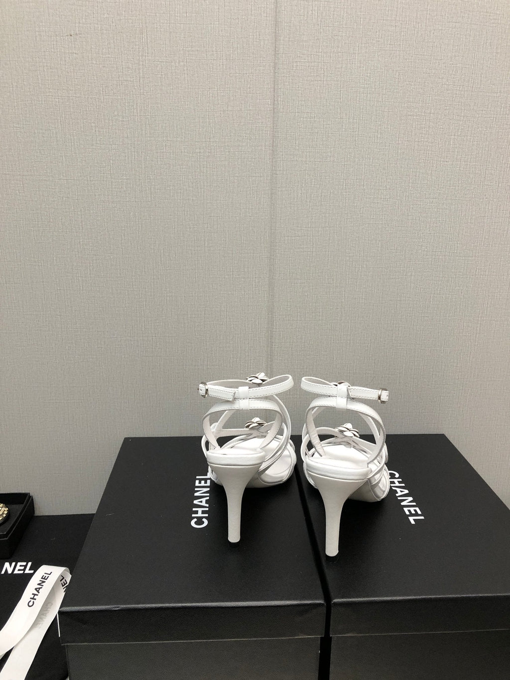 CHANEL FLORAL HIGH HEEL SANDAL IN WHITE LAMBSKIN