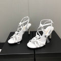 CHANEL FLORAL HIGH HEEL SANDAL IN WHITE LAMBSKIN