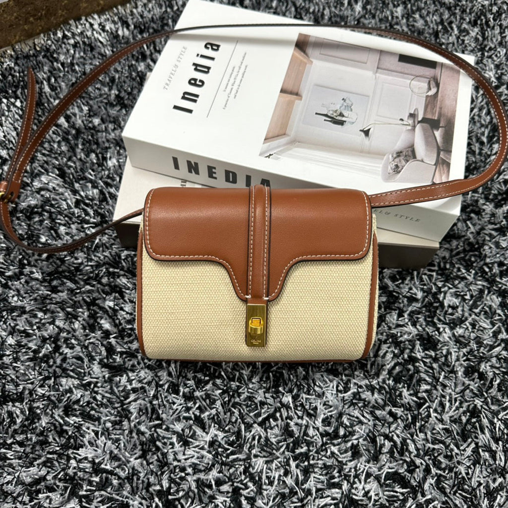 CELINE CLASSIC MINI 18 WHITE BROWN CALFSKIN
