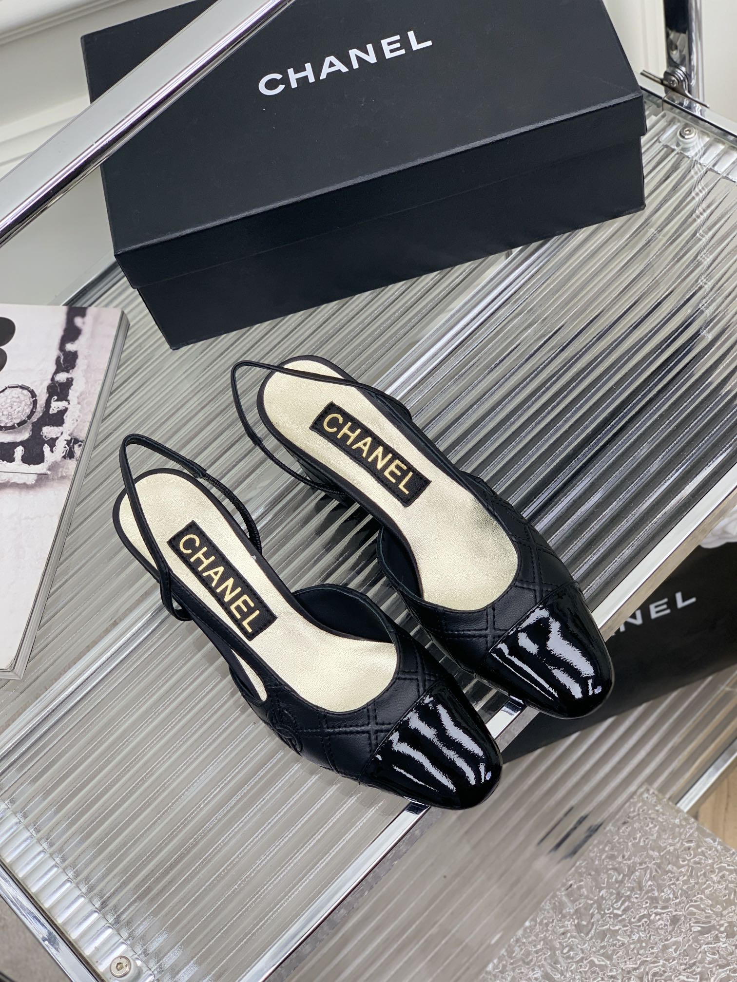 CHANEL HIGH SLINGBACKS 65 BLACK CALFSKIN