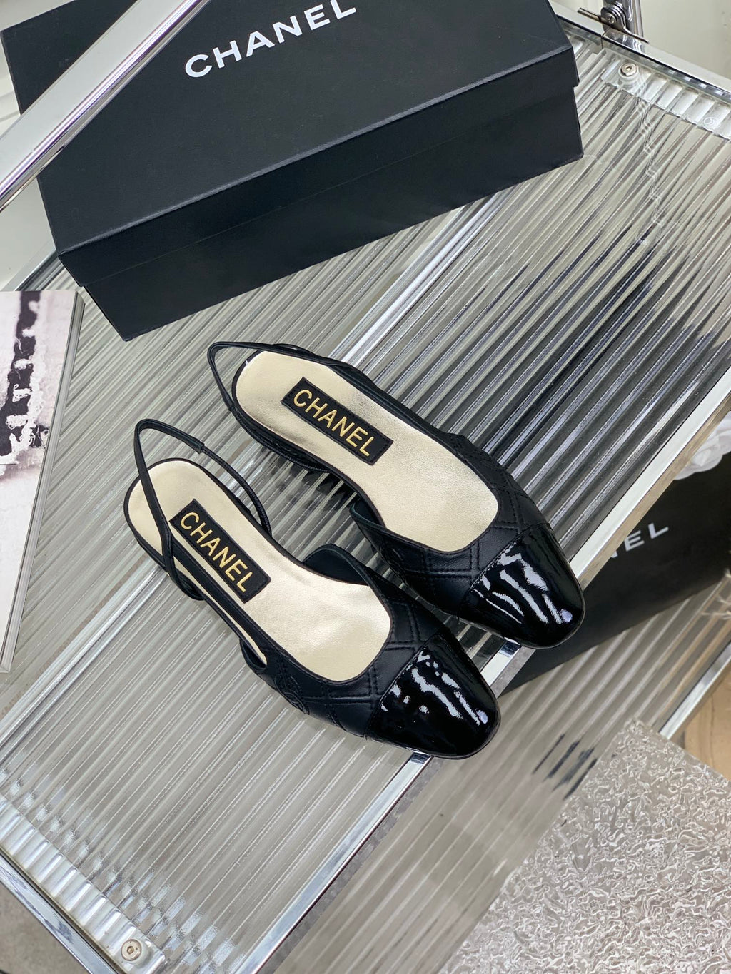 CHANEL SLINGBACKS 20 BLACK CALFSKIN