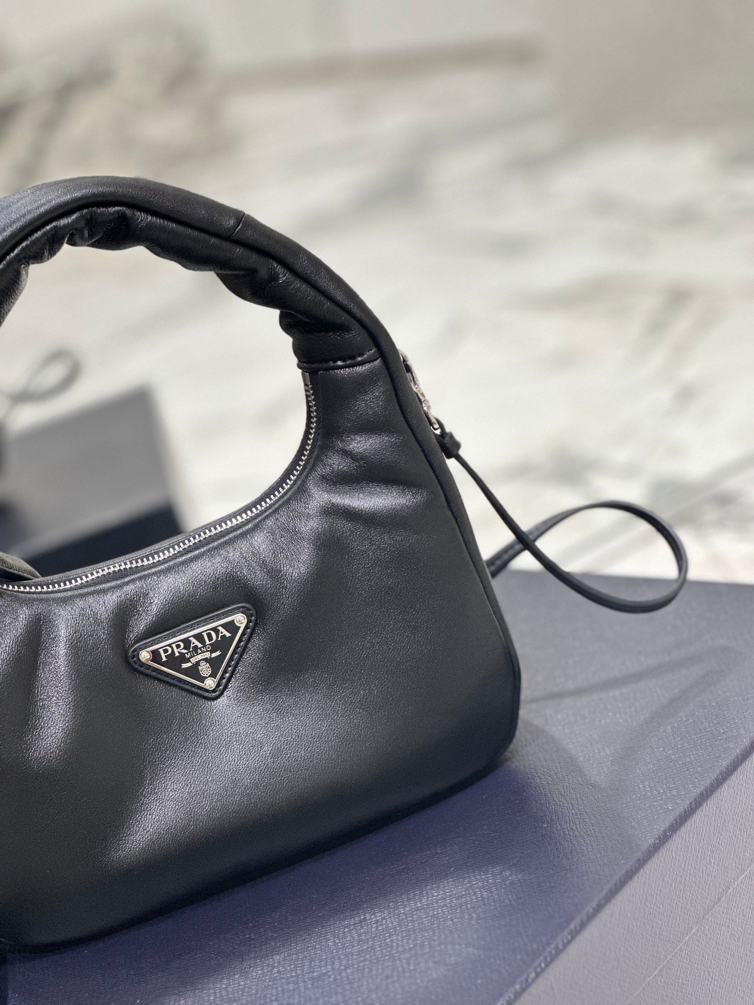 PRADA HOBO BAG 21 IN BLACK SOFT LAMBSKIN