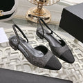 CHANEL slingback 2.5 glietter grey black grosgrain
