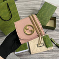 GUCCI BLONDIE INTERLOCK MINI SHOULDER BAG 12 IN LIGHT PINK CALFSKIN GOLD CHAIN
