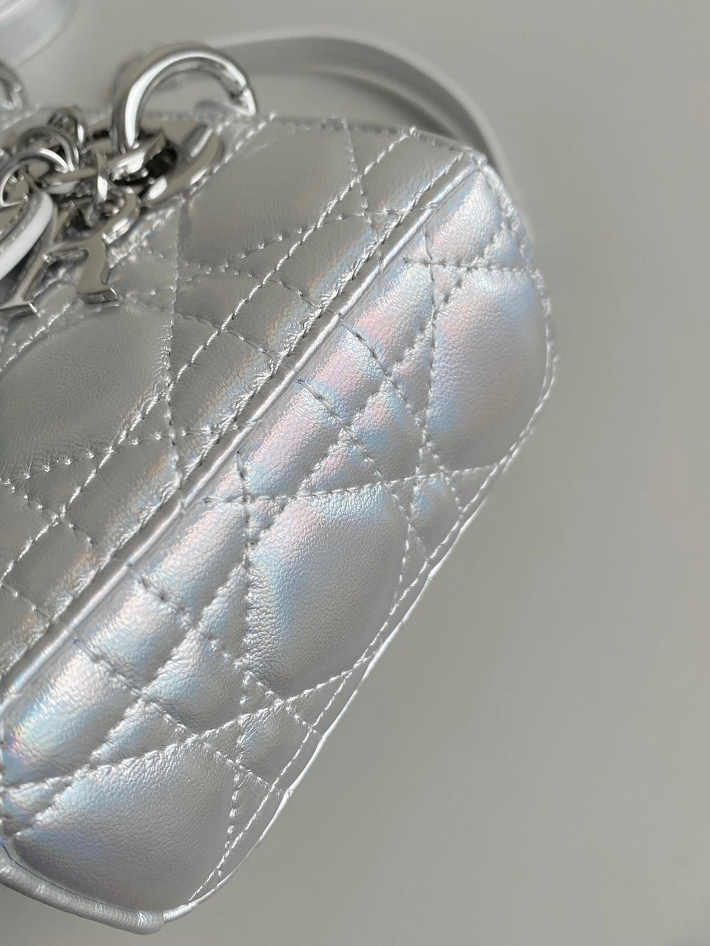 DIOR D-JOY BAG 22 IN SILVER LAMBSKIN