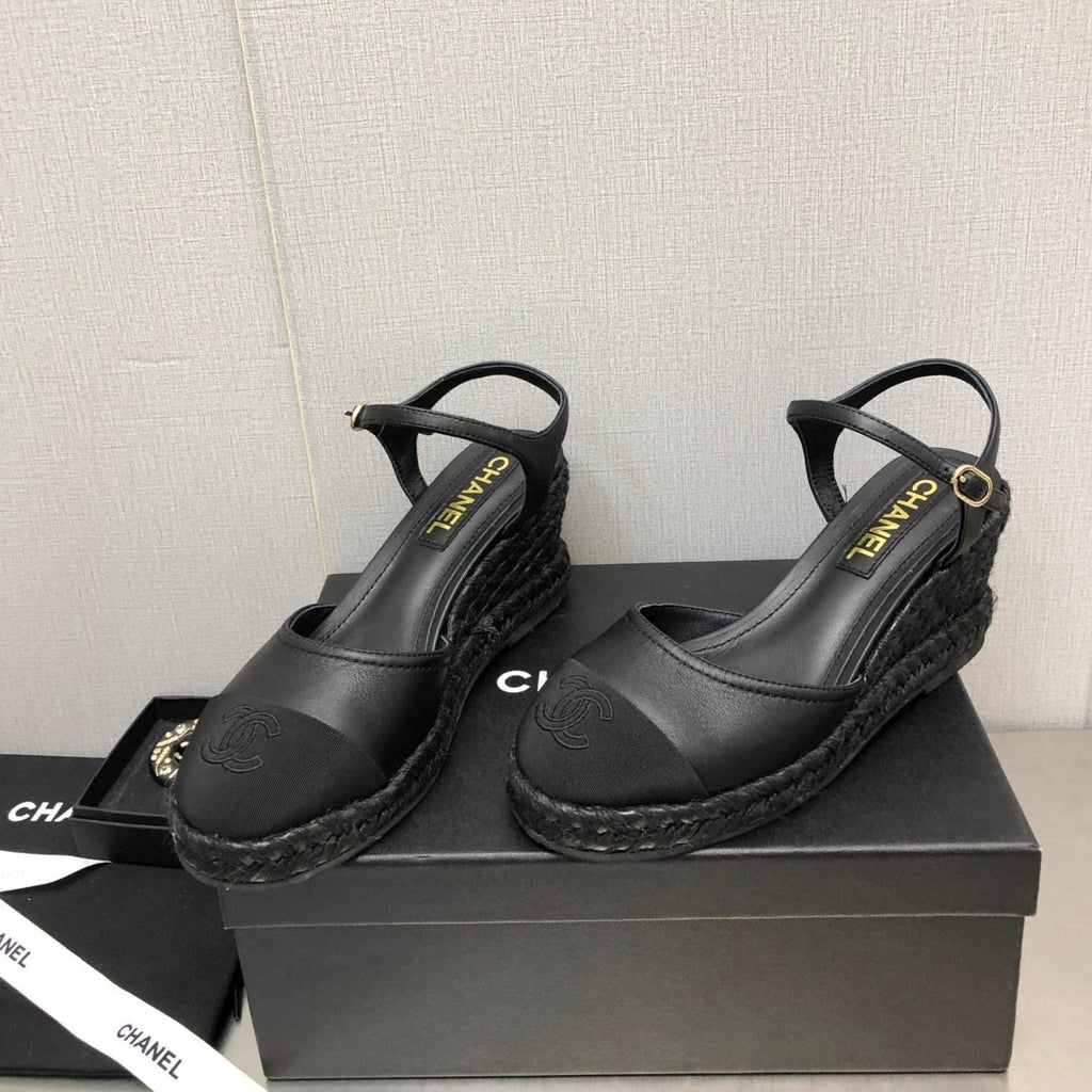CHANEL MARY JANE WEDGE BLACK LAMBSKIN