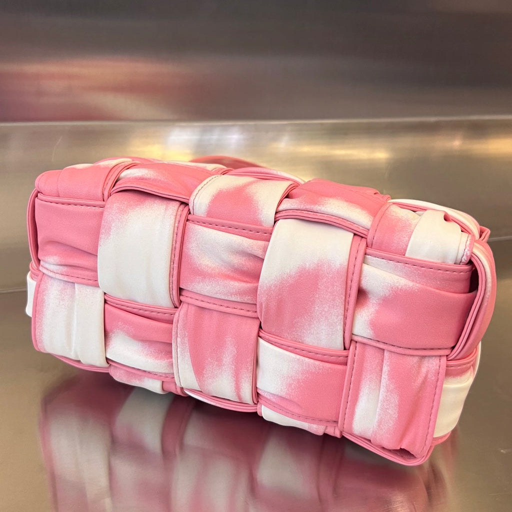 BOTTEGA VENETA SMALL BRICK CASSETTE 23 IN PINK MIX WHITE SOFT LAMBSKIN