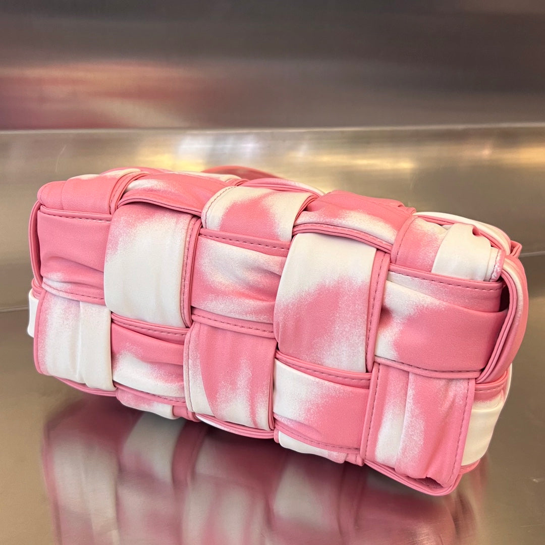BOTTEGA VENETA SMALL BRICK CASSETTE 23 IN PINK MIX WHITE SOFT LAMBSKIN