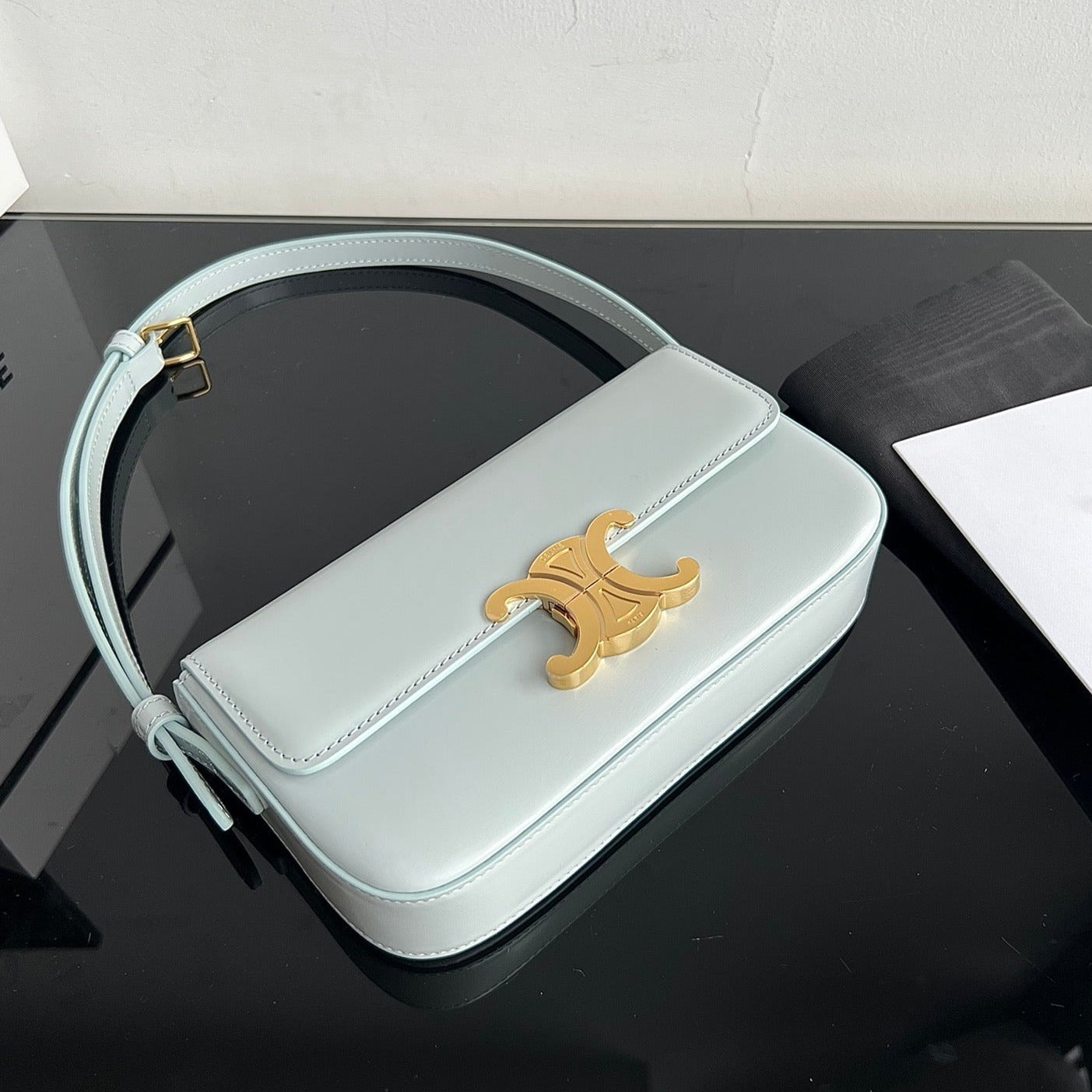 CELINE TRIOMPHE 20 BLUE PASTEL CALFSKIN