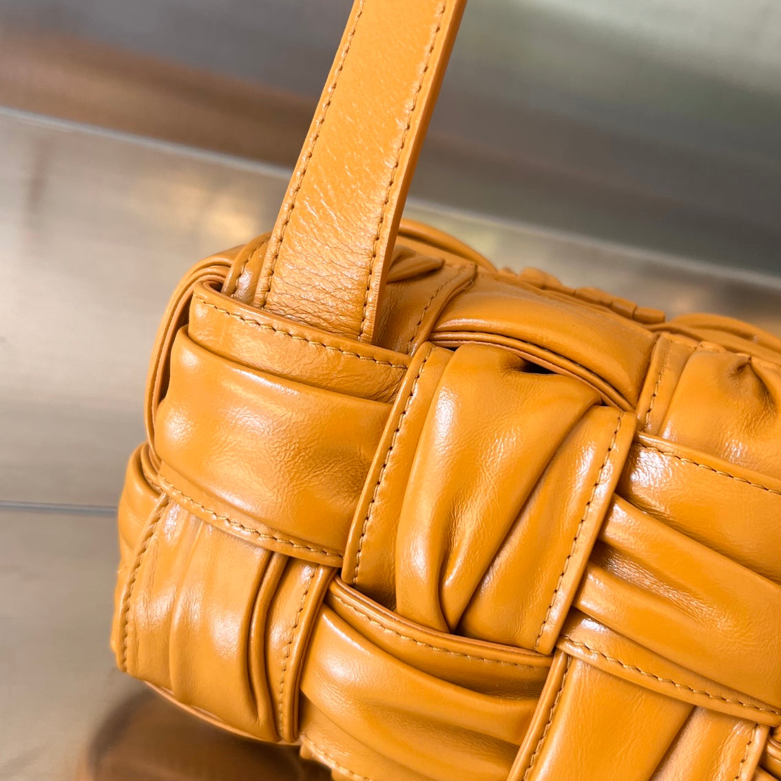 BOTTEGA VENETA SMALL BRICK CASSETTE 23 IN SANDSTONE ORANGE SOFT LAMBSKIN
