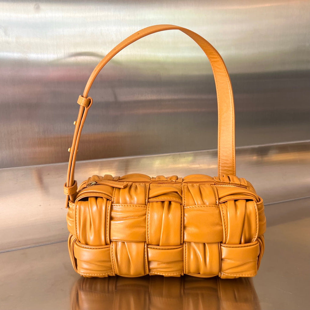 BOTTEGA VENETA SMALL BRICK CASSETTE 23 IN SANDSTONE ORANGE SOFT LAMBSKIN