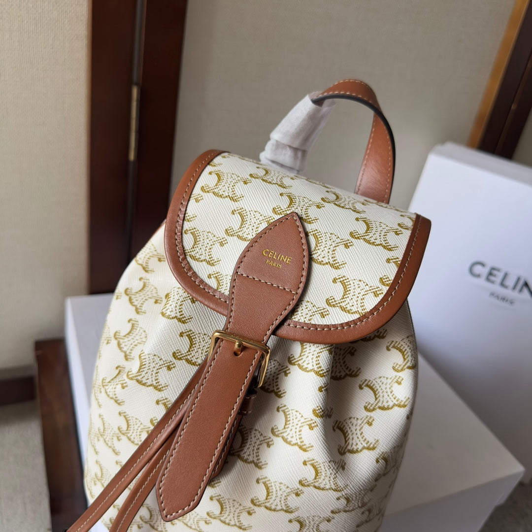 CELINE SMALL FOLCO BACKPACK 20 IN WHITE TRIOMPHE CANVAS