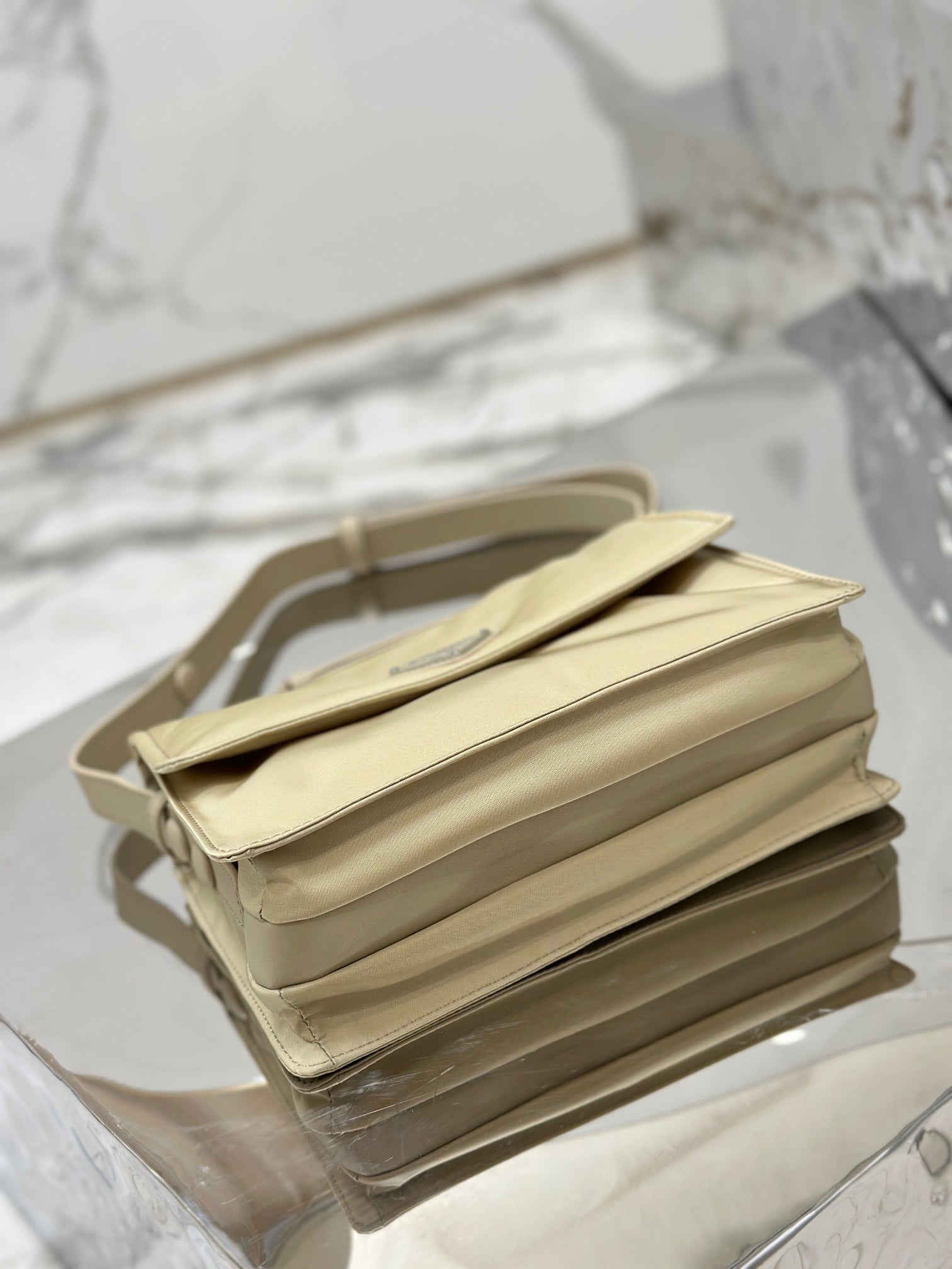PRADA CINI 23 MEDIUM BAG IN FLAX YELLOW RE-NYLON WITH STRAP