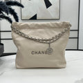 CHANEL MEDIUM 37 HANDBAG IN BEIGE CREAM CALFSKIN SILVER HARDWARE