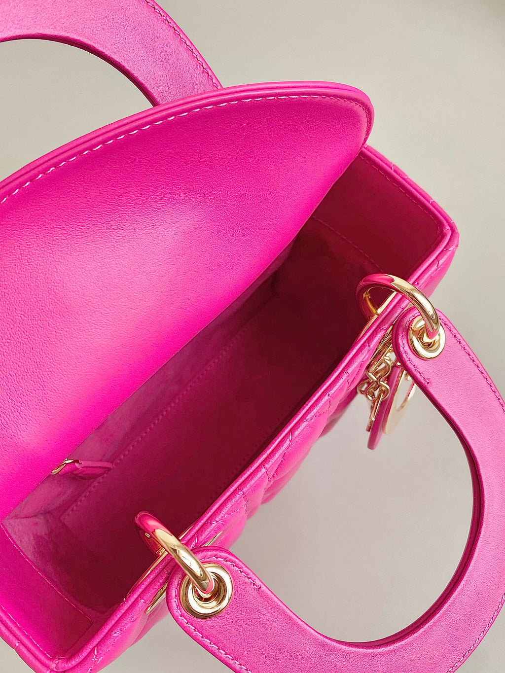 DIOR MEDIUM LADY 20 HANDBAG IN HOT PINK LAMBSKIN