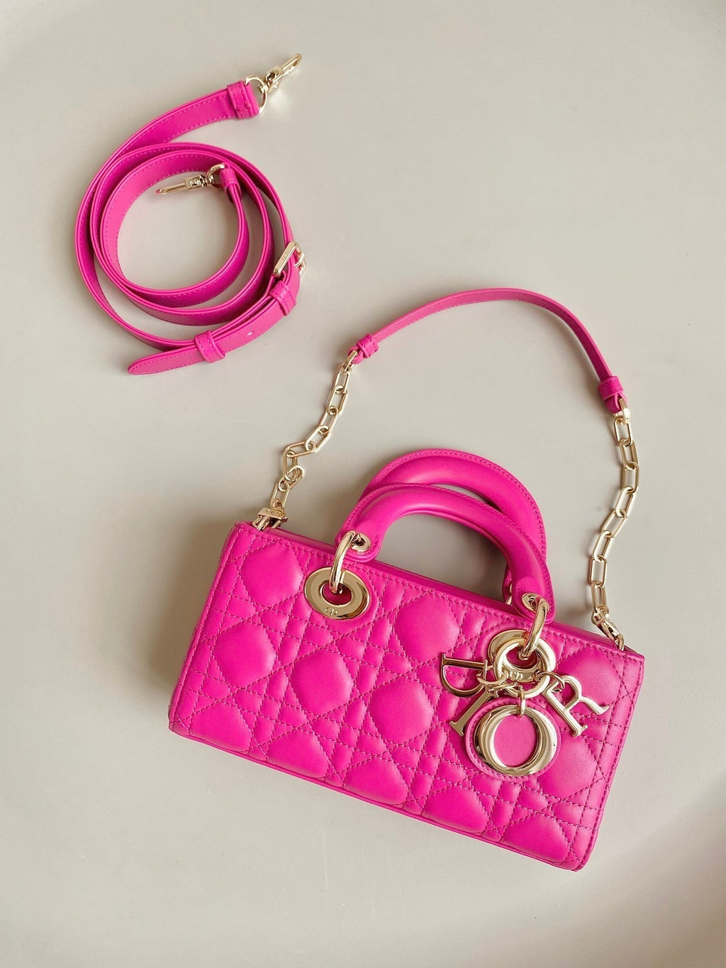 DIOR D-JOY BAG 22 IN HOT PINK LAMBSKIN