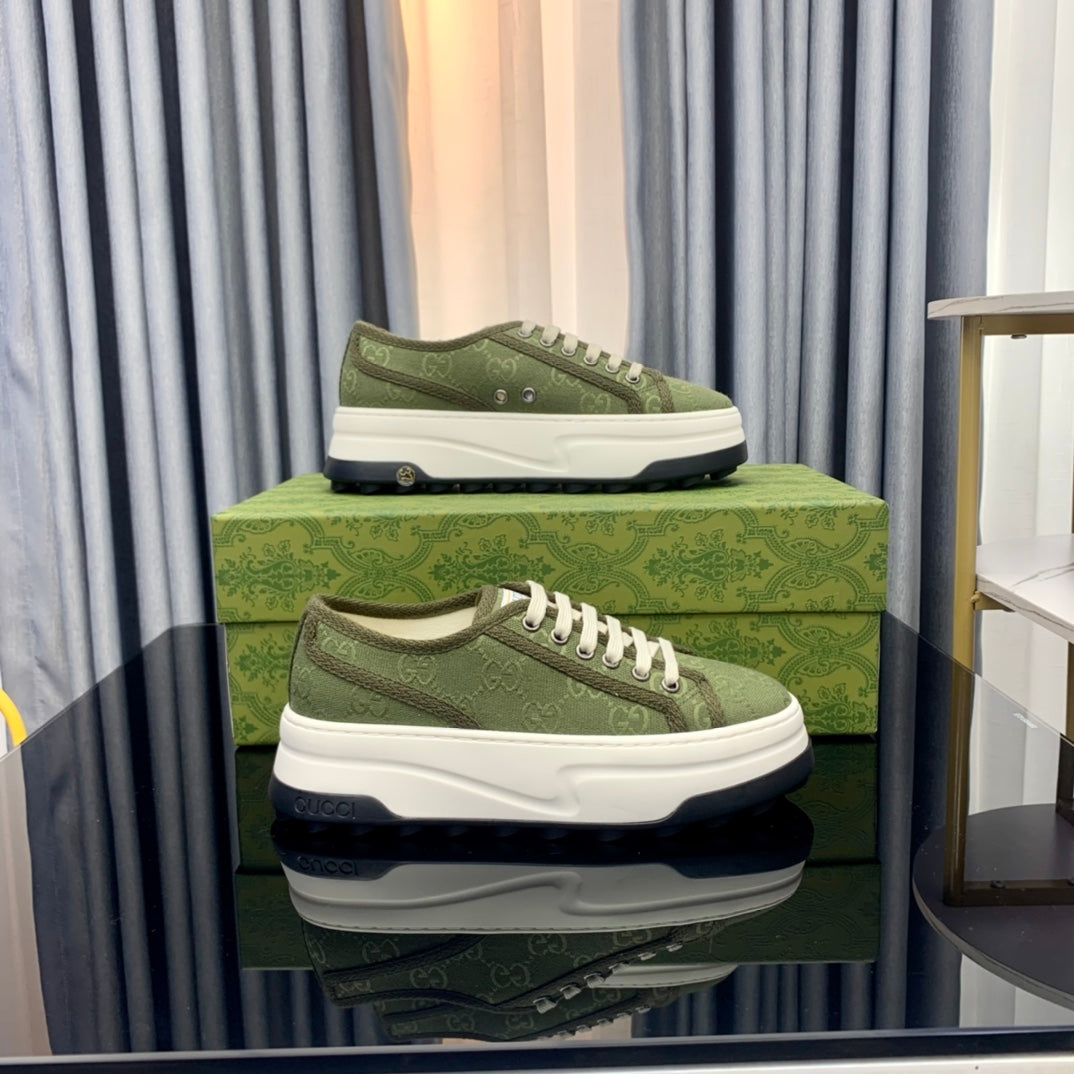 GUCCI SNEAKER FLATFORM OLIVE GREEN CANVAS