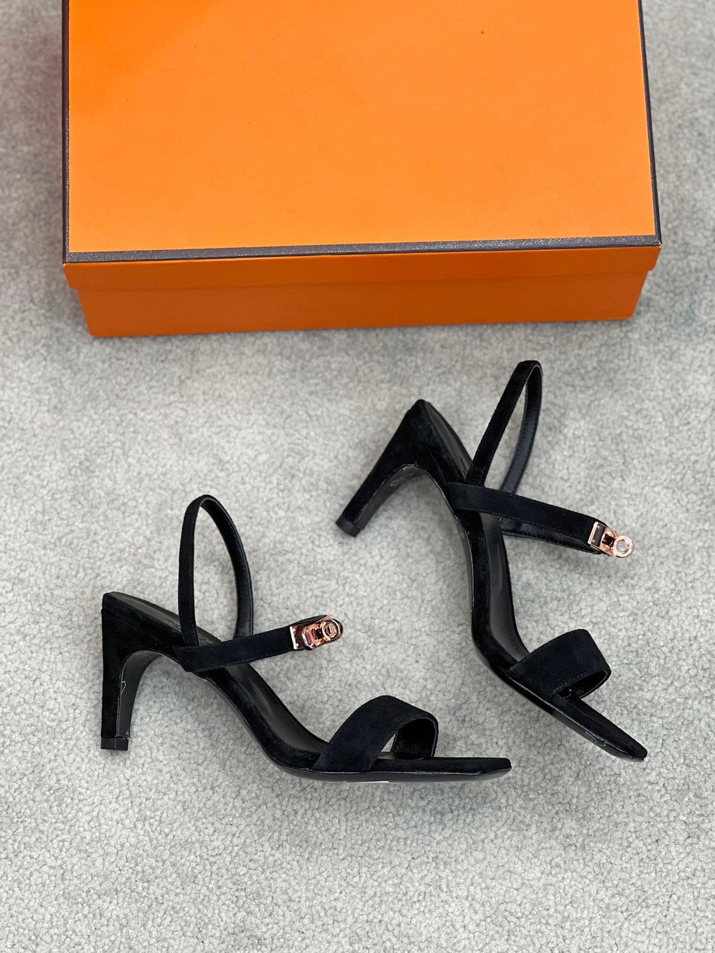 HERMES Glamour 75 Sandal Black Suede