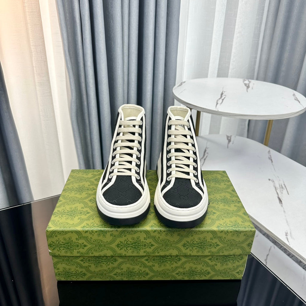 GUCCI HIGH TOP SNEAKER FLATFORM BLACK CANVAS