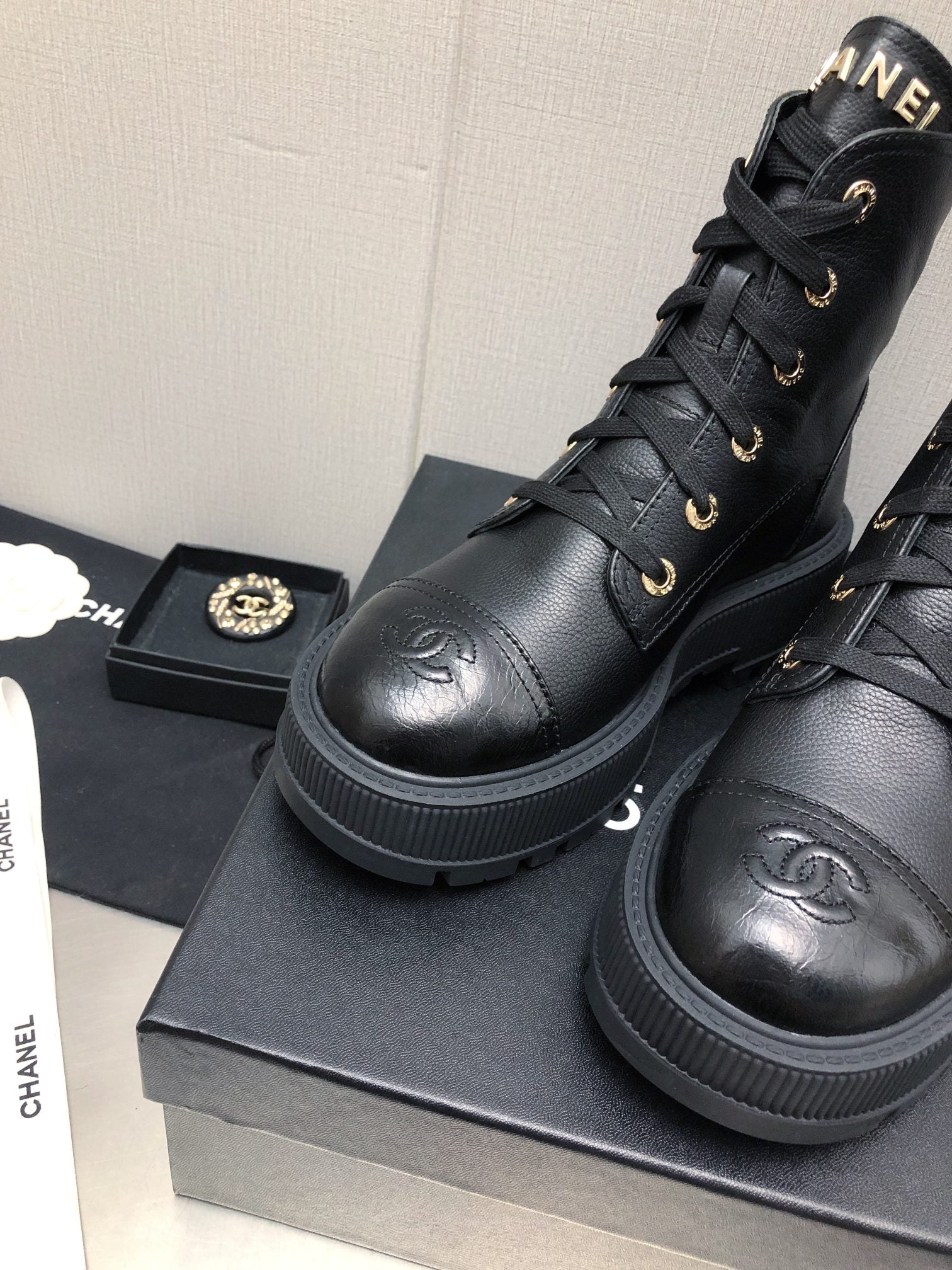 CHANEL MARTIN SHORT BOOTS BLACK LAMBSKIN