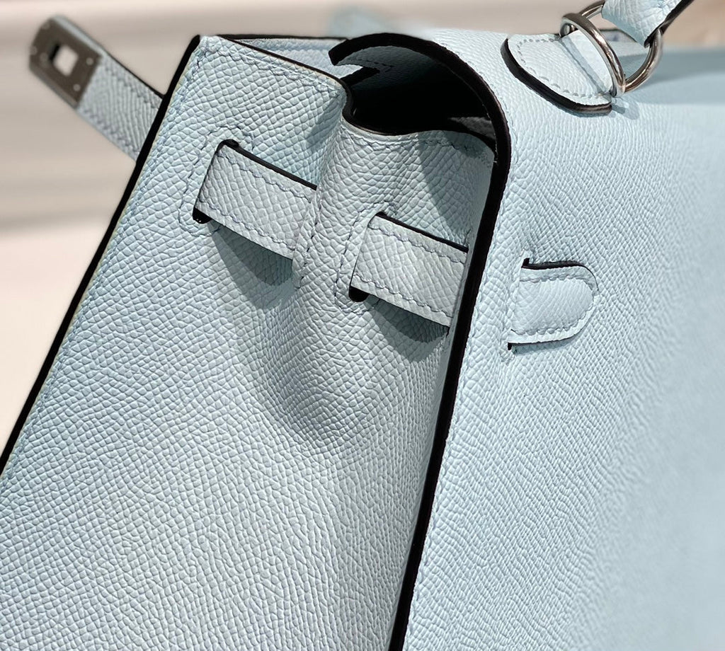 HERMES KELLY 25CM IN BLUE BRUME EPSOM CALFSKIN PALLADIUM HARDWARE