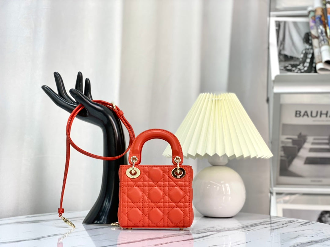 DIOR MICRO LADY 12 BAG IN SCARLET RED LAMBSKIN