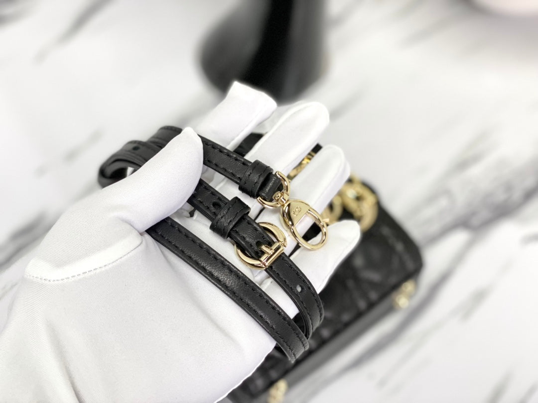 DIOR MICRO LADY 12 BAG IN BLACK LAMBSKIN