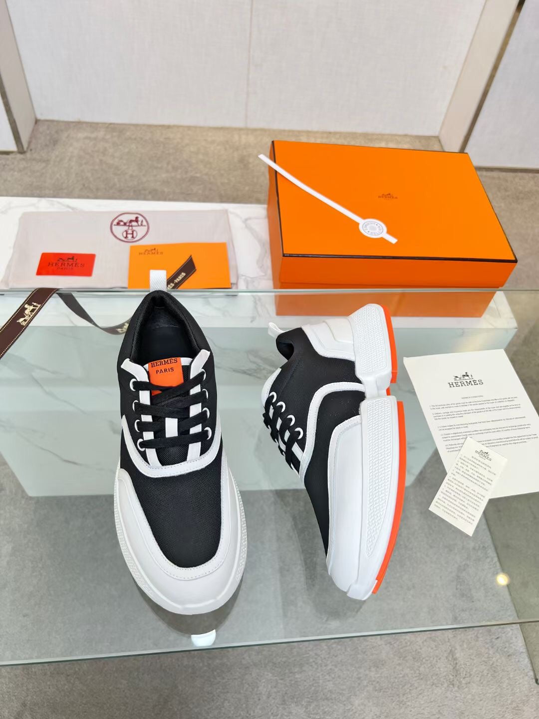 HERMES GIGA SNEAKER BLACK MIX WHITE CALFSKIN