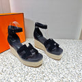 HERMES ELDA ESPADRILLE 80 BLACK SUEDE